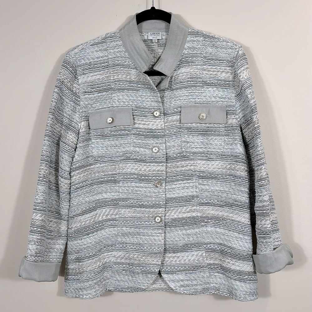 ARMANI COLLEZIONI Gray Striped Knit Button Front Blazer/Jacket Women Size 12